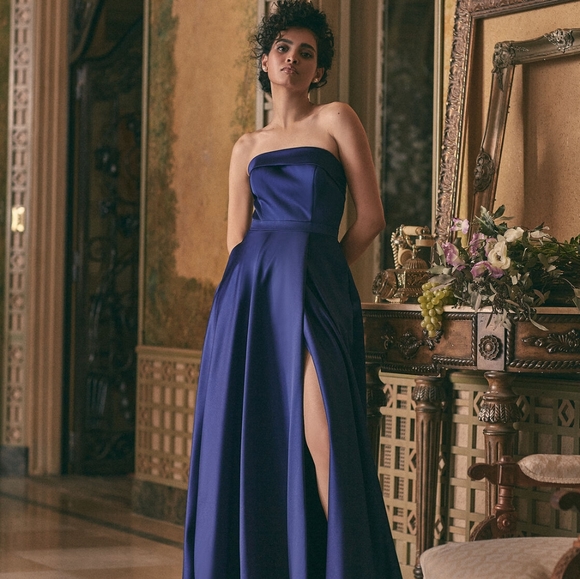 Satin Strapless Red Slit Dress size 6 - Picture 3 of 4